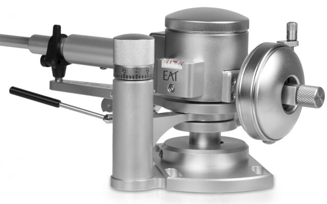 E.A.T. E-Go Tonearm; E.A.T. has joined forces with tonearm wizard Bob Graham to develop the E-Go, a tonearm that extracts the ultimate performance from any cartridge it asked to accommodate.